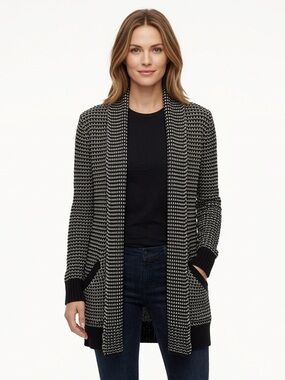 Wilfred Womens Silk Cashmere Knit Cardigan Black Ivory Shawl Collar M